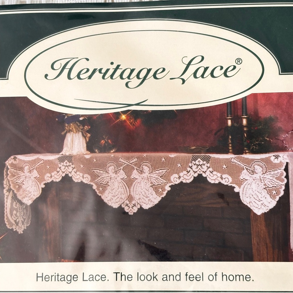 Vintage Heritage Lace Alpine Angels Mantle Scarf 95" White Christmas Holiday NEW